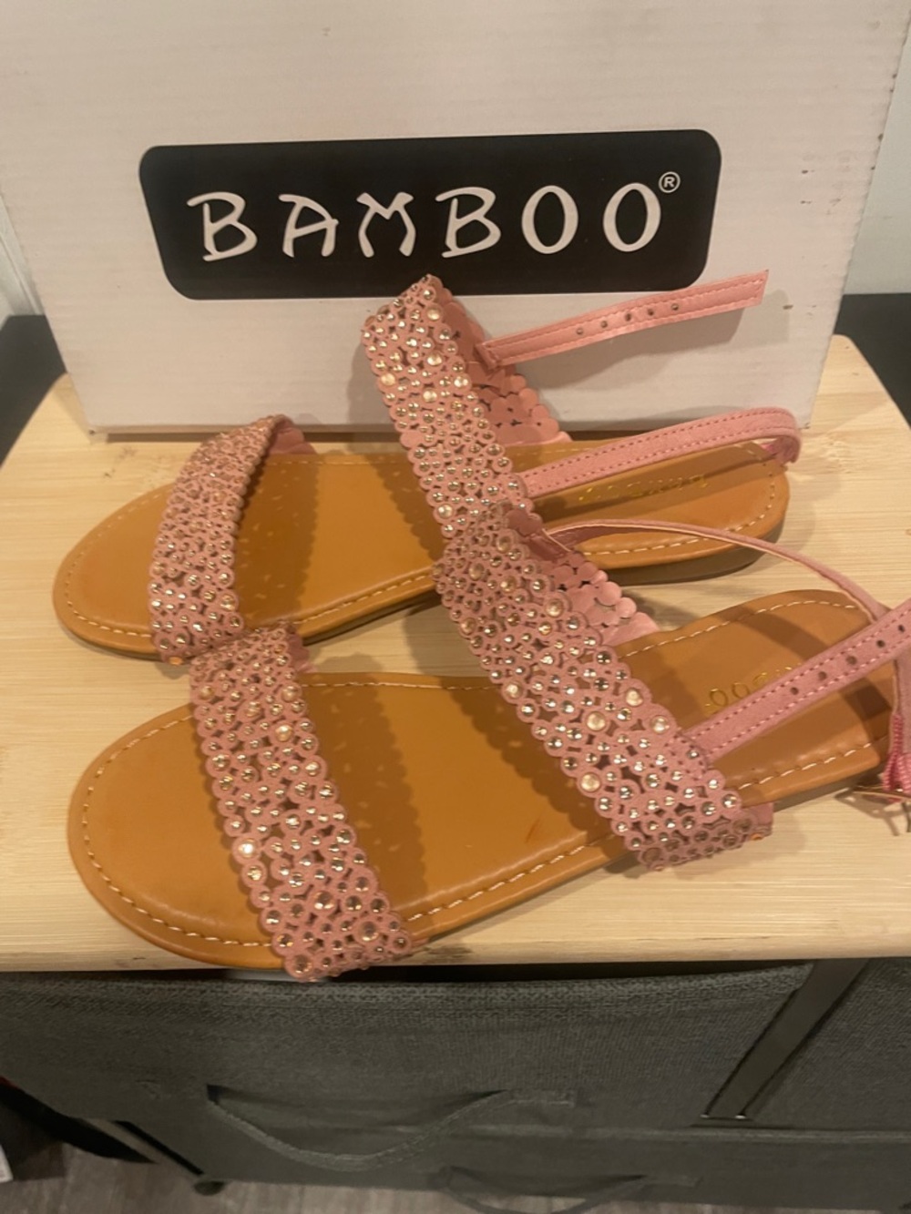 BAMBOO Pink Rhinestone T-Strap Sandals size 6.5